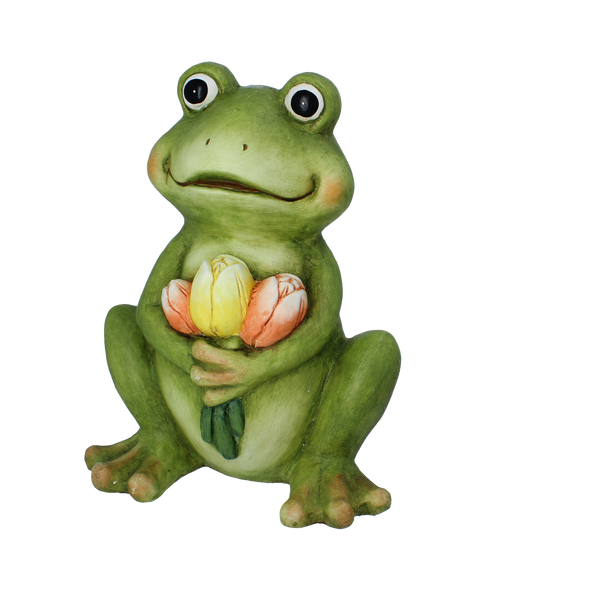 FIGURKA OGRODOWA - ŻABA Z TULIPANAMI SIEDZĄCA 27,5 x 18,5 x 35 CM *7522