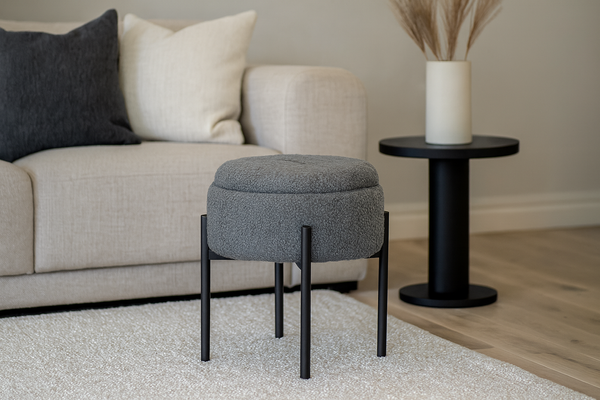 POUFF ROUND WITH METAL LEGS 28 x 31 CM GREY