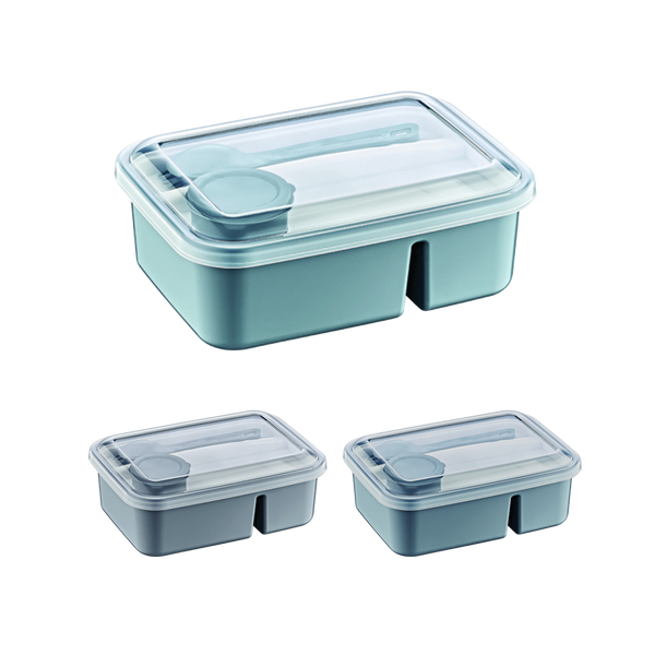 Obdlžníková nádoba s priečinkami 920 ml + príbory + nádoba na omáčku 40 ml *8522