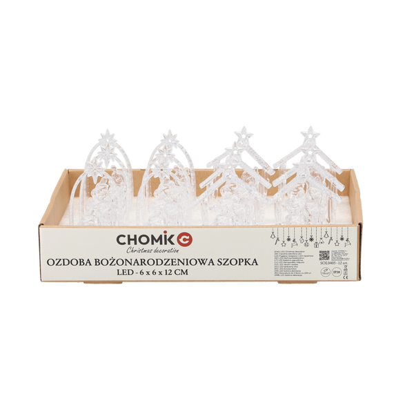OZDOBA BOŻONAR. - SZOPKA LED PLASTIKOWA 6 x 6 x 12 CM MIX WZORÓW disp=12szt *0405