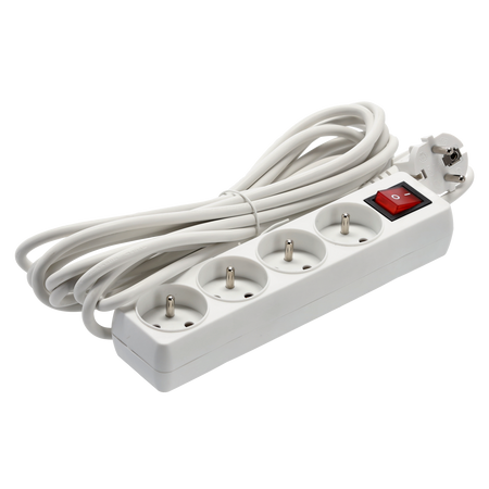 EXTENSION CORD POWER STRIP WITH SWITCH 4 SOCKETS 5 M WHITE