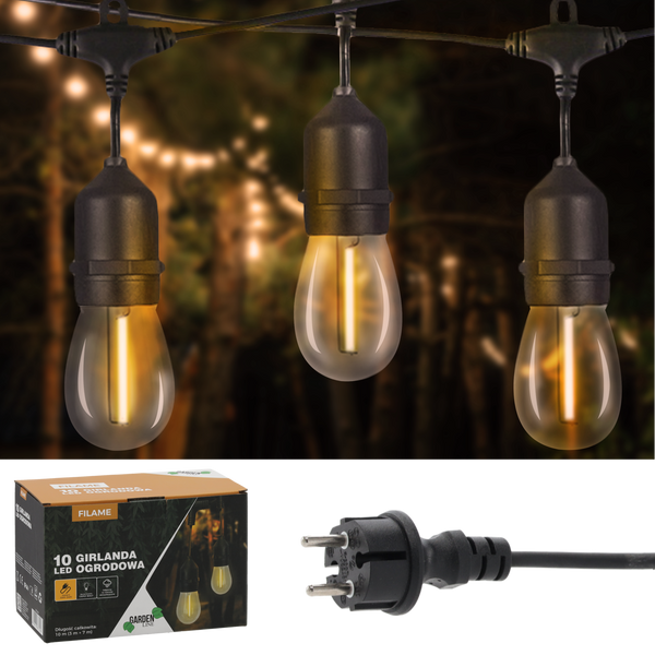 GIRLANDA OGRODOWA 230 V DŁ. 3 + 7 M FILAME 10 LED CIEPŁY BIAŁY Z UCHWYTAMI *1243
