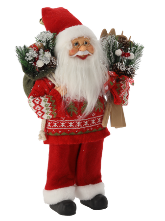 MIKOŁAJ ČERVENÝ STOJACI S LYŽAMI 40 CM *8714