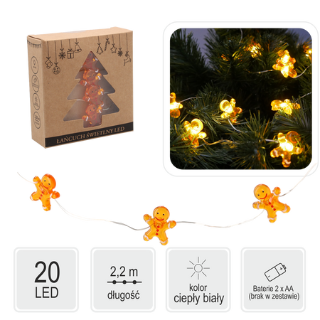 LED SVETELNÝ REŤAZEC ČLOVEK Z PERNÍKA 20 L NA BATÉRIE bal.=20ks *0214