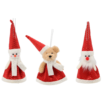 CHRISTMAS DECORATION. BEAR/SNOWMAN/SANTA HANGING ORNAMENT 11 X 12 CM pack=12pcs