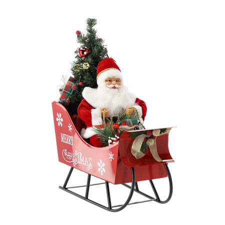 CHRISTMAS FIGURE - SANTA CLAUS IN SLEIGH WITH TREE - LED + MELODY