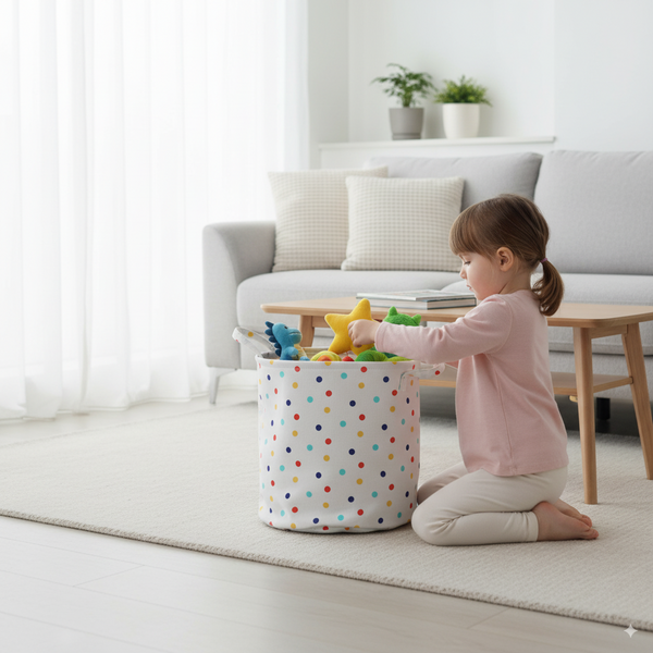 COȘ PENTRU RÂURI/JUCĂRII 35 x 37 CM ROTUND PUNCTE MĂRIME. L *4946