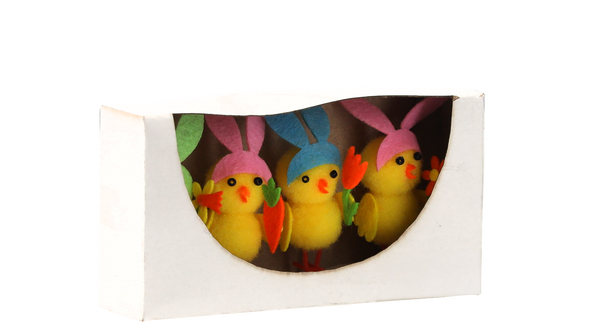 KPL. 4 VEĽKONOČNÝCH OZDÔB - KURČIATKA S UŠAMI 12 x 3,5 x 7 CM MIX VZOROV *9328