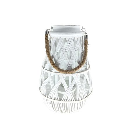 LAMPION 27 x 42 CM S SKLENENÝM VLOŽKOM - BIELY *3117