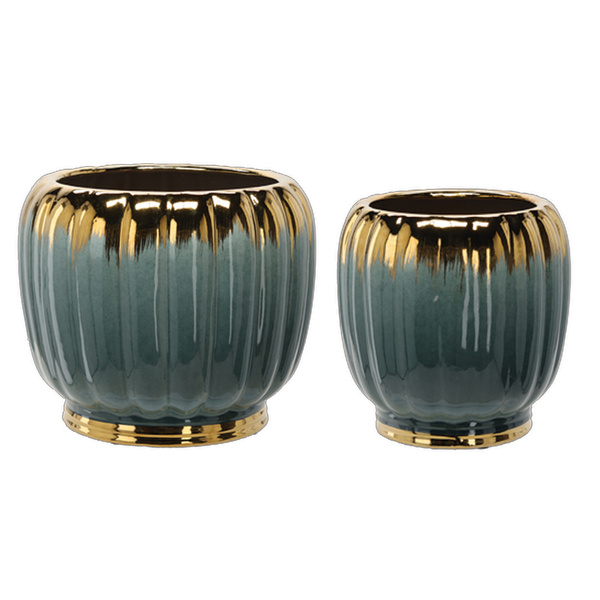 Set of 2 Ceramic Planter Covers 28, 41 cm - Gold Green
