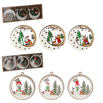 SET OF 6 WOODEN CHRISTMAS ELEMENTS - SNOWMAN/MOON WITH STARS MIX OF DESIGNS