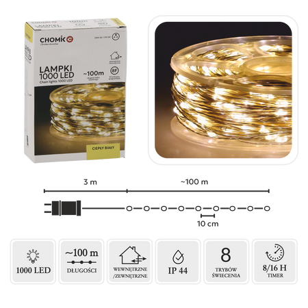 LED STRINGURI PE ROLE 1000L ALB CALD, LUNGIME 3 + 100 M *0085