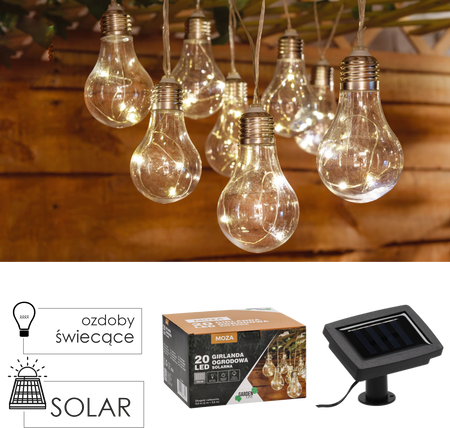 SOLAR GARDEN GARLAND LENGTH 2 + 3.8 M MOZA 20 LED WARM WHITE