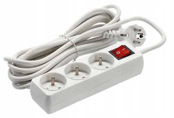 EXTENSION CORD POWER STRIP WITH SWITCH 3 SOCKETS 5M WHITE