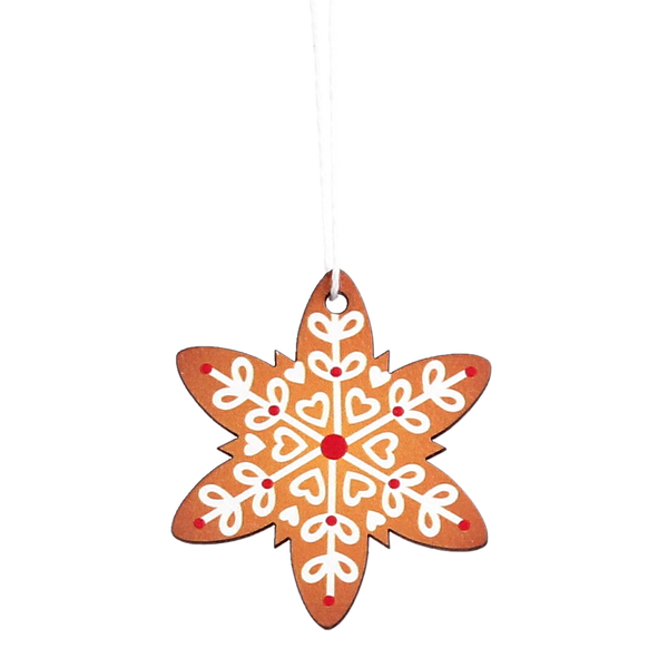SET OF 18 WOODEN CHRISTMAS DECORATIONS BROWN ASSORTED 3 DESIGNS SNOWFLAKES