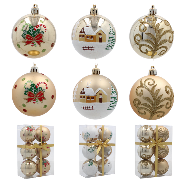 SET OF 6 CHRISTMAS BAUBLES GOLD 7 CM