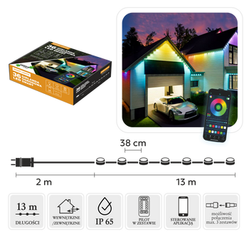 GIRLANDA SMART LED 36L MULTIKOLOR, DŁ. 2 + 13 M WEWN/ZEWN *9308