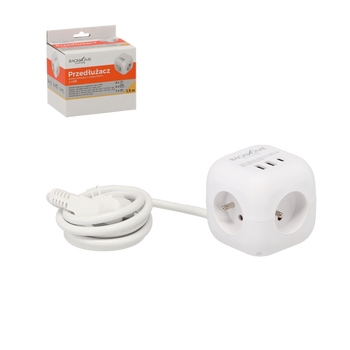 PRZEDŁUŻACZ KOSTKA ZASILAJĄCA 3 GNIAZDA 230V I 3 GNIAZDA USB 1,5 M BIAŁA *2578