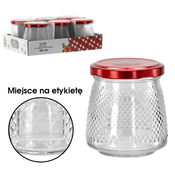 SŁOICZEK 180 ML KRYSZTAŁ Z CZERWONĄ METALOWĄ ZAKRĘTKĄ opak=6 szt *2554
