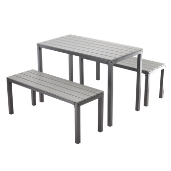ZESTAW MEBLI OGRODOWYCH STÓŁ 110 x 58.5 x 75.5 CM + 2 ŁAWKI 110 x 39 x 45 CM SZARY *0841