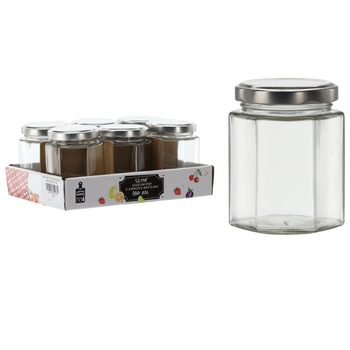 SŁOIK 180 ML SZEŚCIOKĄTNY Z ZAKRĘTKĄ METALOWĄ  DISPLAY=6 SZT*1509