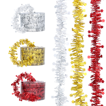 ŁAŃCUCH NA CHOINKĘ 7M Z GWIAZDKAMI CZERWONY/ZŁOTY/SREBRNY *3331