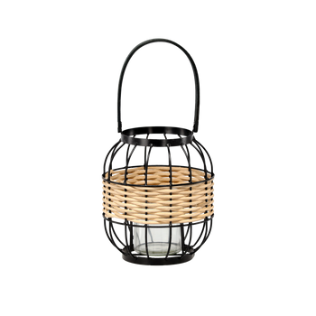 LAMPION METALOWO - DREWNIANY H 20/36 Z WKŁADEM SZKLANYM *9159