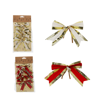 KPL. 4 KOKARDEK BOŻONARODZENIOWYCH 10CM CZERWONY/ZŁOTY *0669