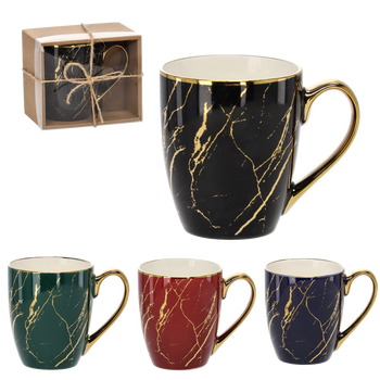 KUBEK PORCELANOWY 400 ML MARMUREK ZE ZŁOTEM MIX KOLOR opak=1szt *7956