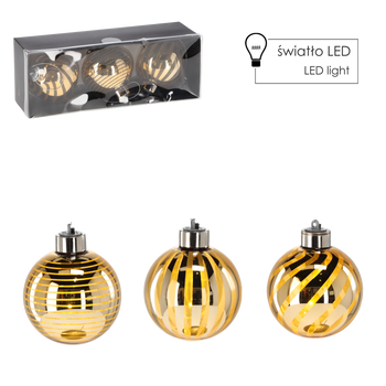 KPL. 3 BOMBEK SZKLANYCH - ZŁOTE 8 CM LED *4365