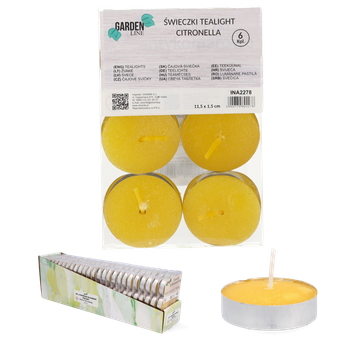 KPL. 6 ŚWIECZEK TEALIGHT CITRONELLA 11,5 x 1,5 cm disp=25kpl. *2278