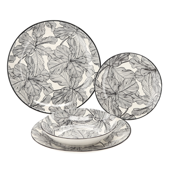 ZESTAW OBIADOWY 18 EL. OKRĄGŁY SZARE LIŚCIE *1328