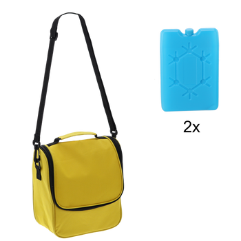 TORBA TERMICZNA 22 x 12 x 24 CM 6L NA RAMIĘ ŻÓŁTA Z DWOMA WKŁADAMI CHŁODZĄCYMI *9295