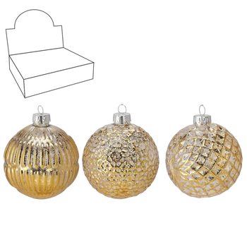 BOMBKA SZKLANA - POZŁACANA 8 CM MIX WZORÓW disp=12szt *4235