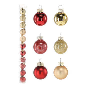 KPL. 11 BOMBEK CHOINKOWYCH SZKLANYCH 3 CM W TUBIE MIX CIEPŁYCH KOLORÓW *2188