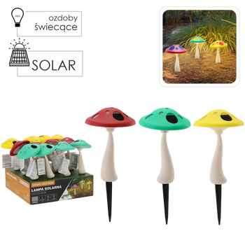 LAMPA SOLARNA FUNNY GRZYBEK 11,5 x 11,5 x 27 CM MIX KOLORÓW disp=12szt *6070