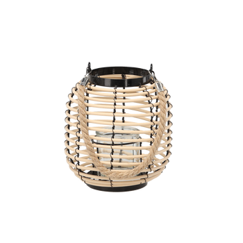 LAMPION 18 x 20 CM Z WKŁADEM SZKLANYM - CZARNO-NATURALNY *3148