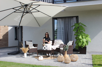 ZESTAW MEBLI RATTANOWYCH (SOFA, 2 FOTELE, ŁAWA) BRĄZ + KREM. POD. *1408