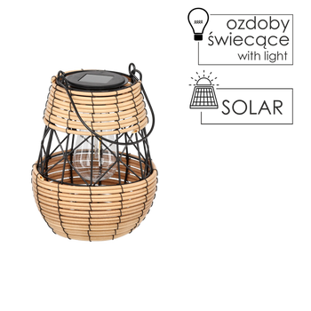 LAMPION SOLARNY METALOWY - CZARNO-BEŻOWY 23 CM *8945