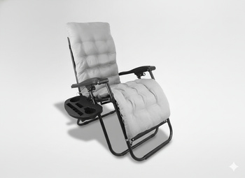 LEŻAK OGRODOWY SKŁADANY Z PODSTAWKĄ, KIESZONKĄ CZARNY Z SZARĄ PODUSZKĄ