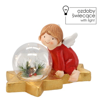 FIGURKA BOŻONAR. - ANIOŁEK Z KULĄ LED 36,5 x 21,5 x 23,5 CM opak=1 szt *5135
