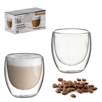 KPL. 2 SZKLANEK TERMICZNYCH Z PODWÓJNĄ ŚCIANKĄ 250 ML *9777