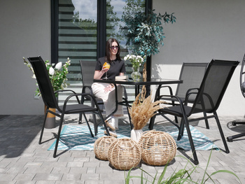 ZESTAW MEBLI OGRODOWYCH - 4 KRZESŁA + KWADRATOWY STOLIK - CZARNY *3521