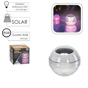 LAMPA SOLARNA 10,5 x 10,5 x 10 CM BASENOWA 22 LED MULTIKOLOR *6148