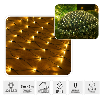 KURTYNA SIATKA LED 320L CIEPŁY BIAŁY 3 x 2 M WEWN/ZEWN *1704