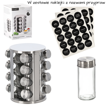 PRZYPRAWNIK OKRĄGŁY 17,3 x 25,8 CM 16 SŁOICZKÓW SREBRNY *9141