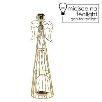 ŚWIECZNIK METALOWY NA TEALIGHT ZŁOTY - ANIOŁ 37,3 CM opak=2szt *1382