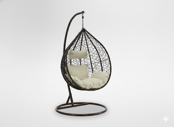 FOTEL WISZĄCY BRĄZ, PODUSZKA - BEŻOWA, RAMA - BRĄZOWA 118X107XD68CM