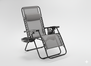 LEŻAK OGRODOWY SKŁADANY Z PODSTAWKĄ, KIESZONKĄ I ZAGŁÓWKIEM SZARY