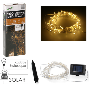 ŁAŃCUCH ŚWIETLNY SOLARNY DŁ. 1,5 + 9,9 M 100 LED *0067